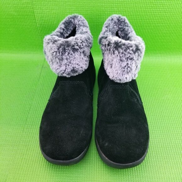 ✅Khombu JESSICA Black Suede Faux Fur Lined Side Zip Ankle Booties Womens 8M Shoe - Picture 8 of 11